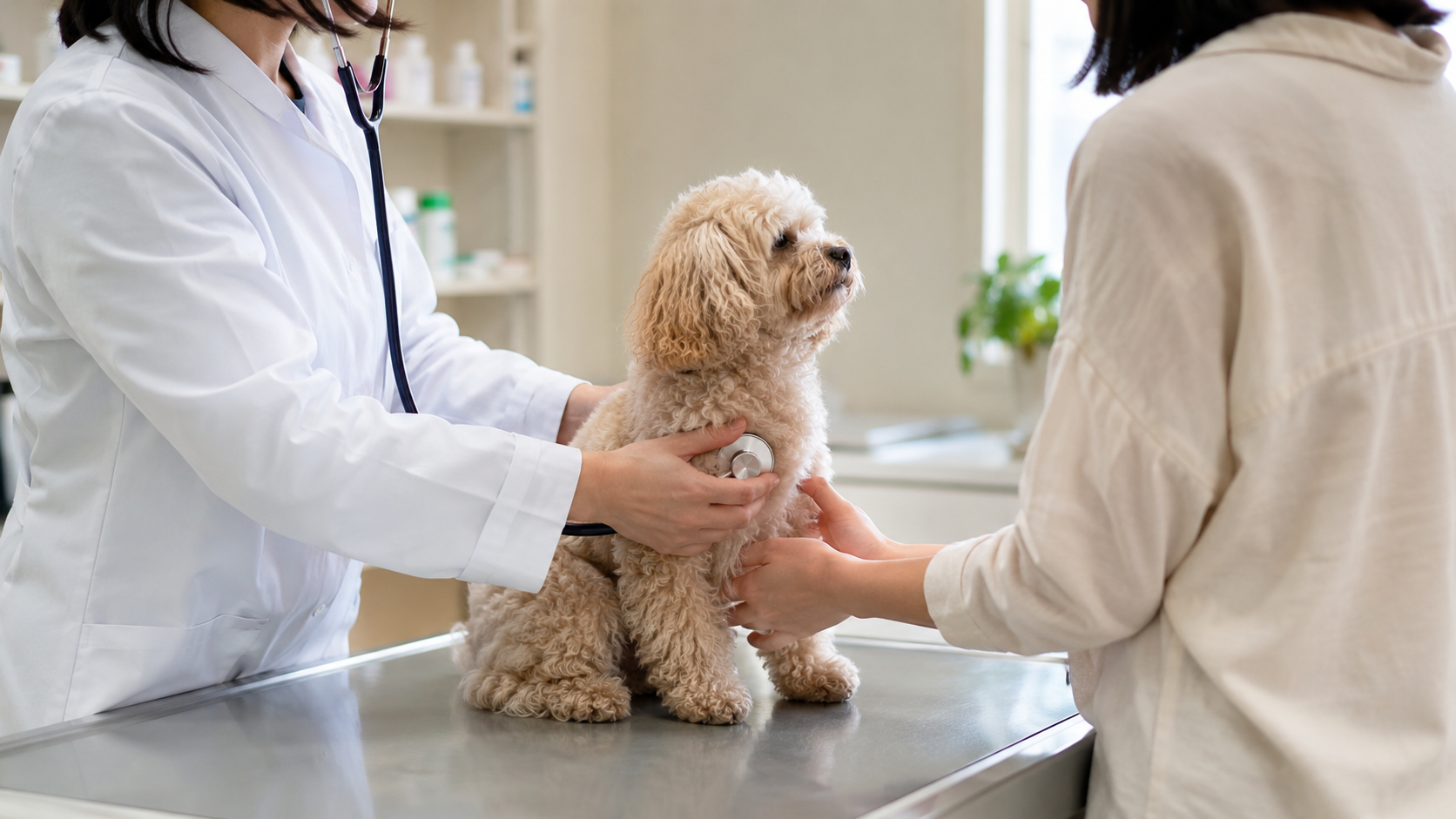 獣医師が犬を診察している様子