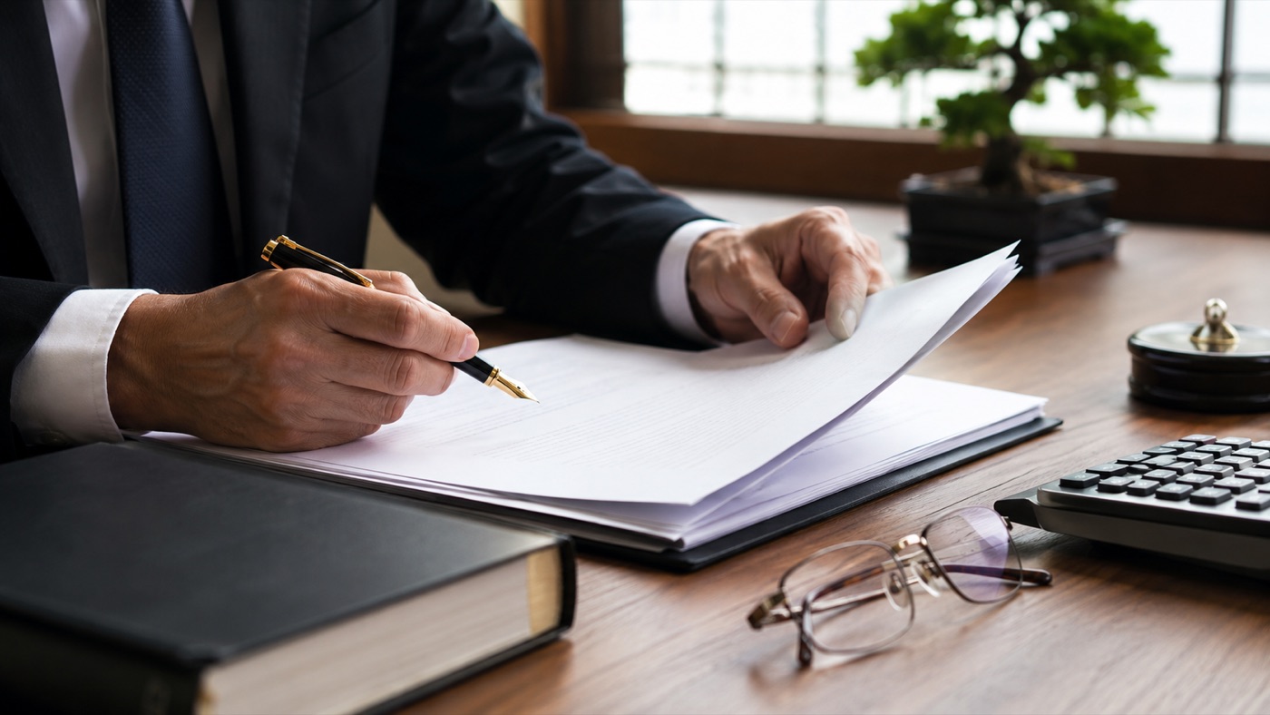 書類を確認する手元