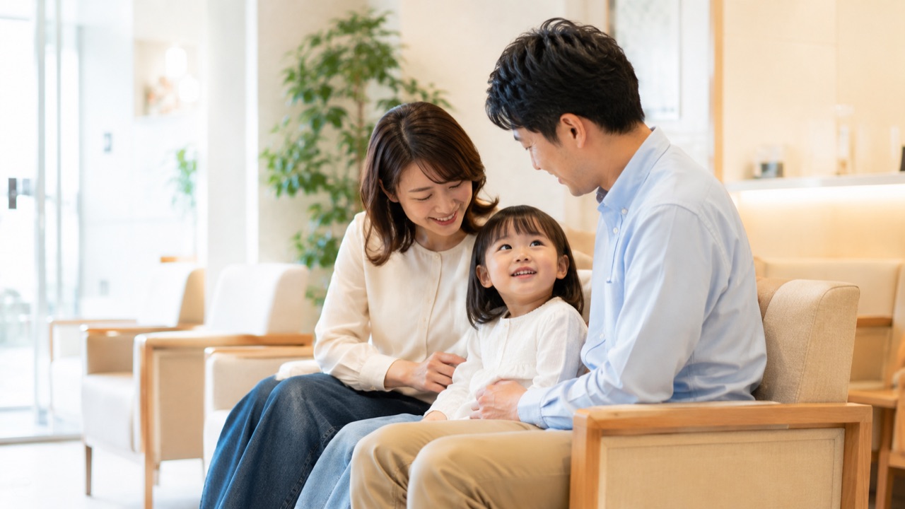 赤ちゃんを抱くお母さんとご家族
