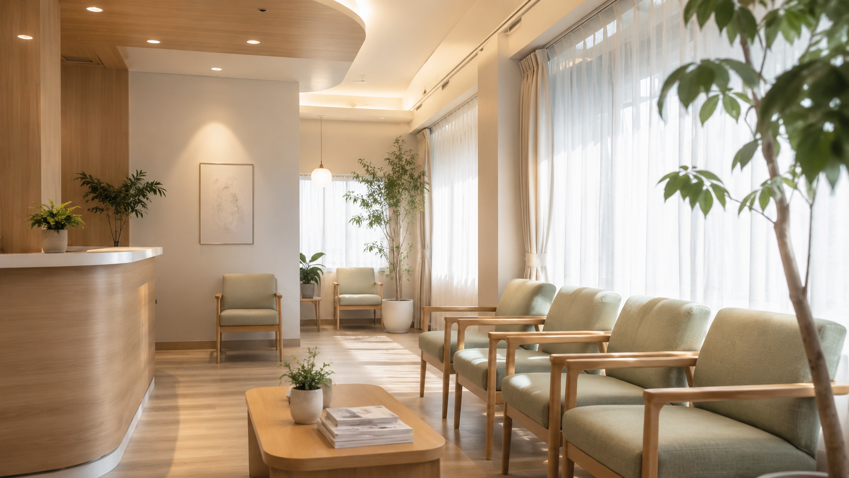 明るく開放的な待合室